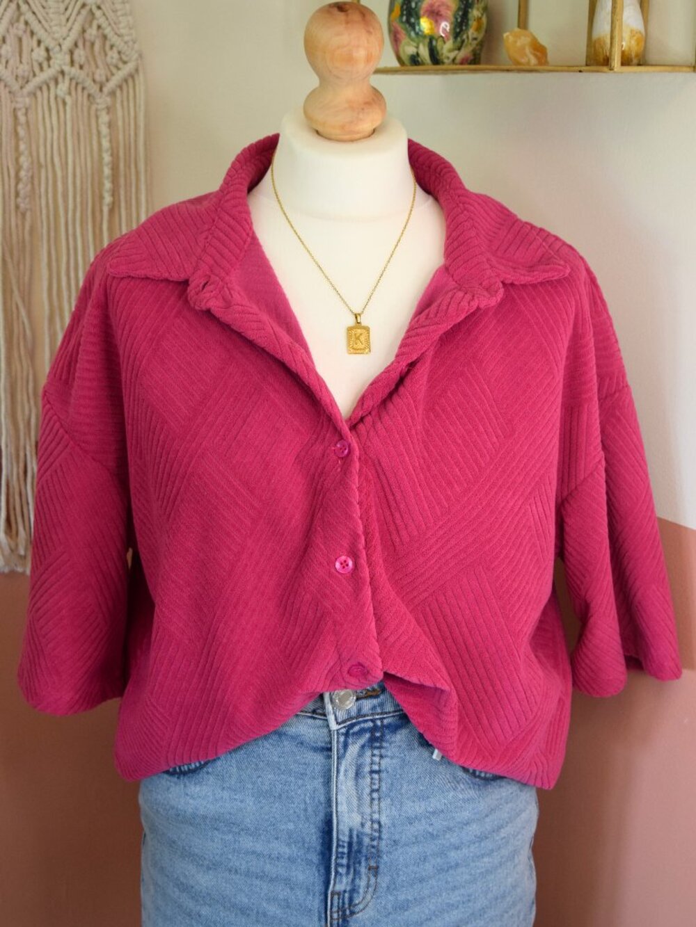 NWT Azzurro Fuchsia Pink Textured Button Up Shirt L/XL